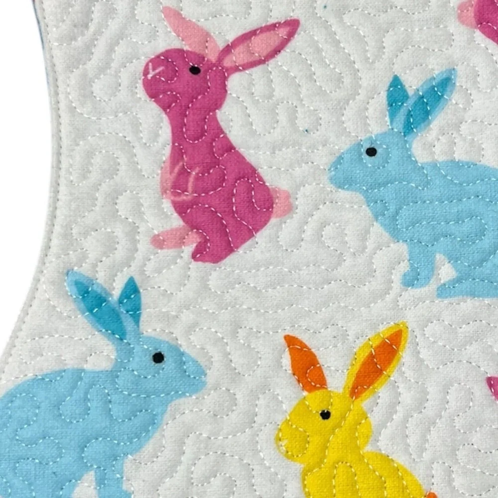 Hand Crafted Burp Cloth Easter Bunny Flannel Contoured Padded Reversible Quilted